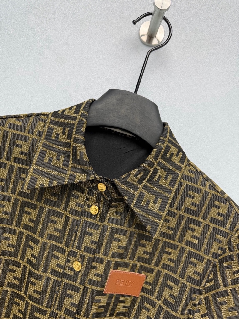 Fendi Brown FF Logo Short-Sleeve Shirt Dress with Belt - Picture 3 of 8